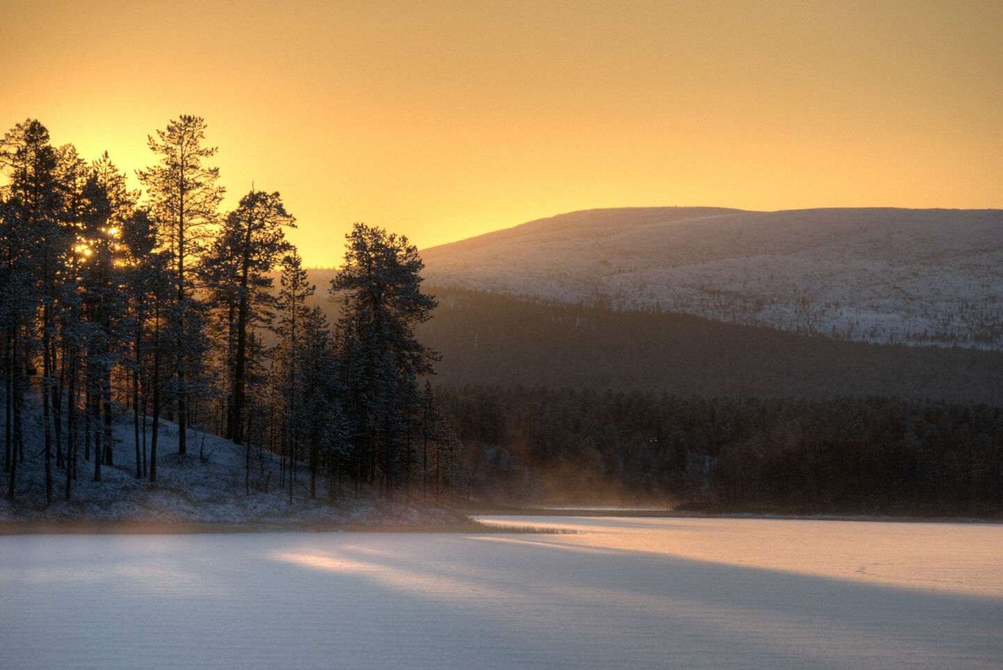 Lemmenjoki National Park in winter in Inari-Saariselkä, Finland