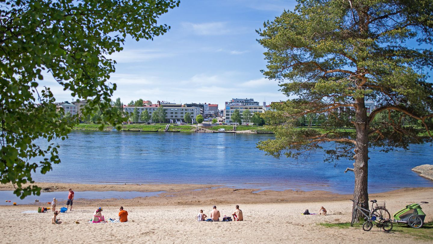 A beach under the summer sun in Finnish Lapland