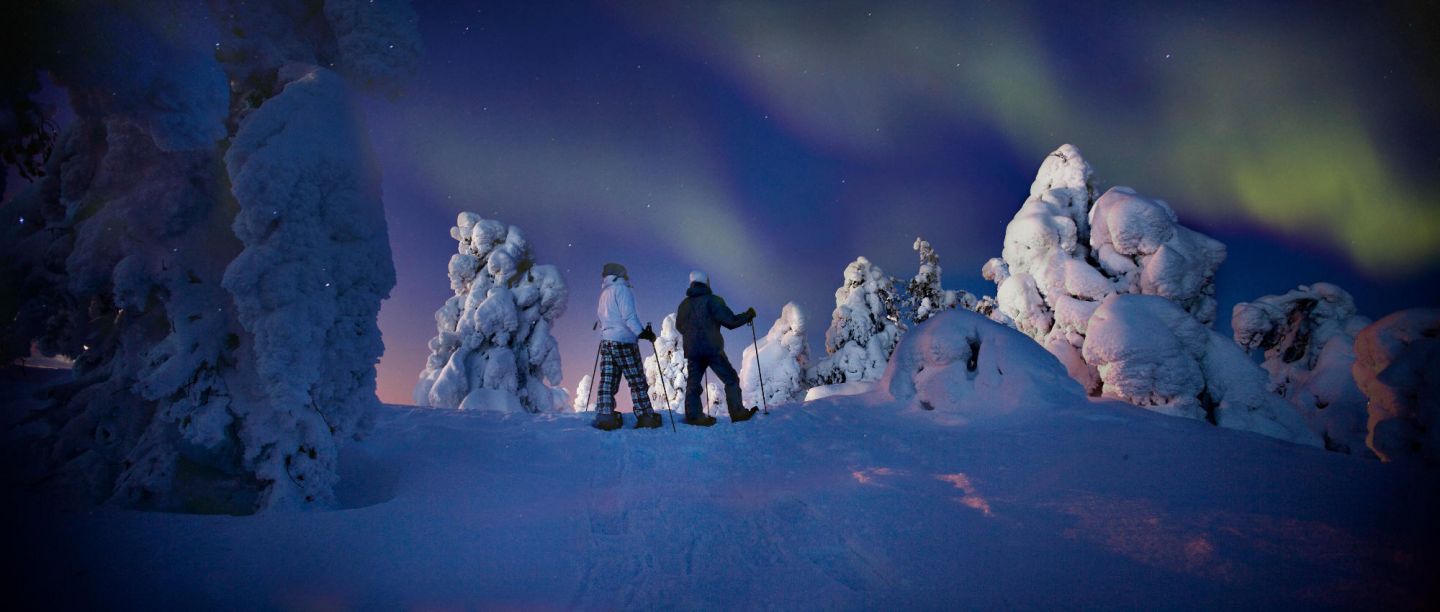 snowshoe hike under the northern lights