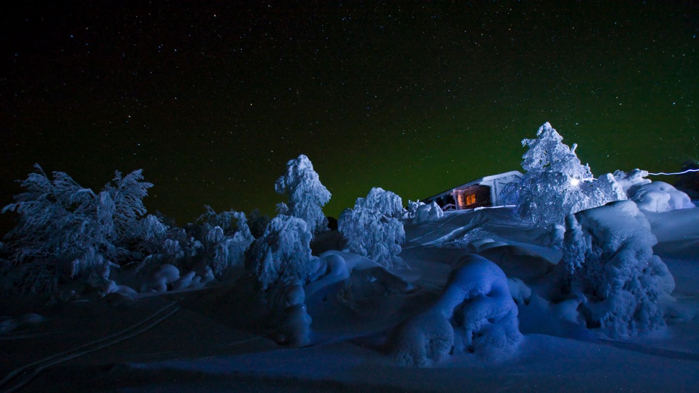 Accommodation in Lapland in the darkness of the night