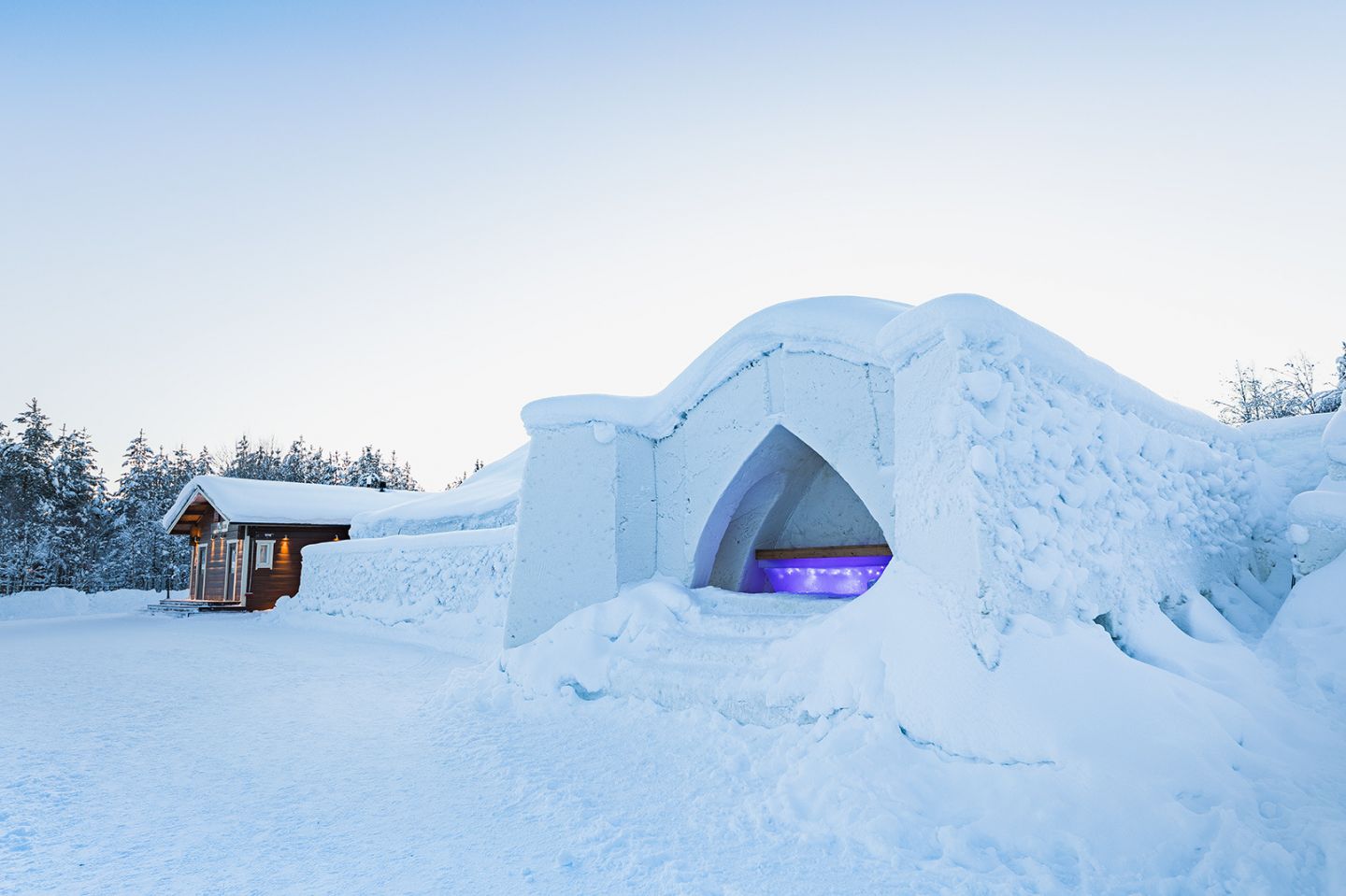 Blue skies over Arctic SnowHotel in Rovaniemi, Finland