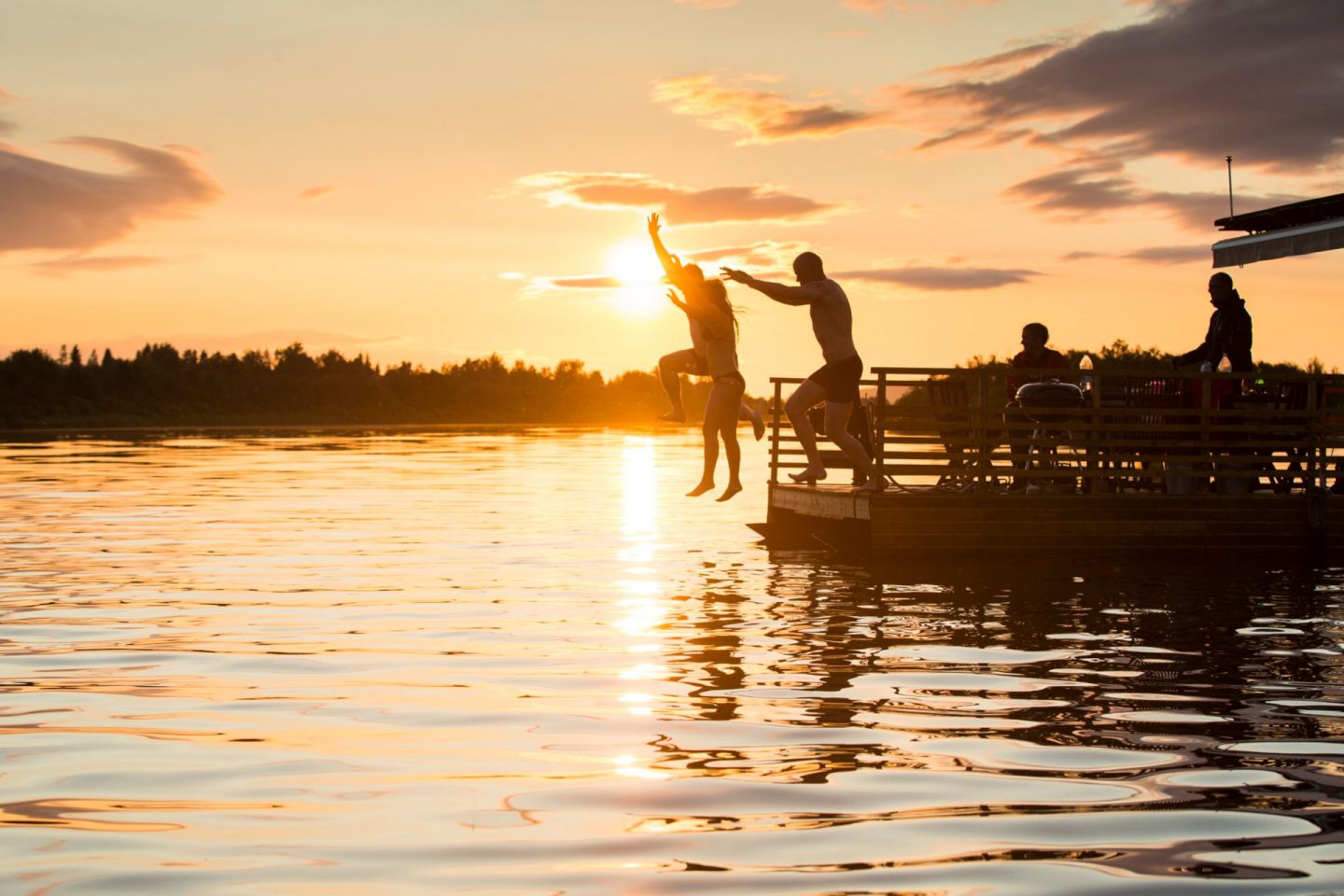 Enjoying the floating sauna in Rovaniemi, Finland