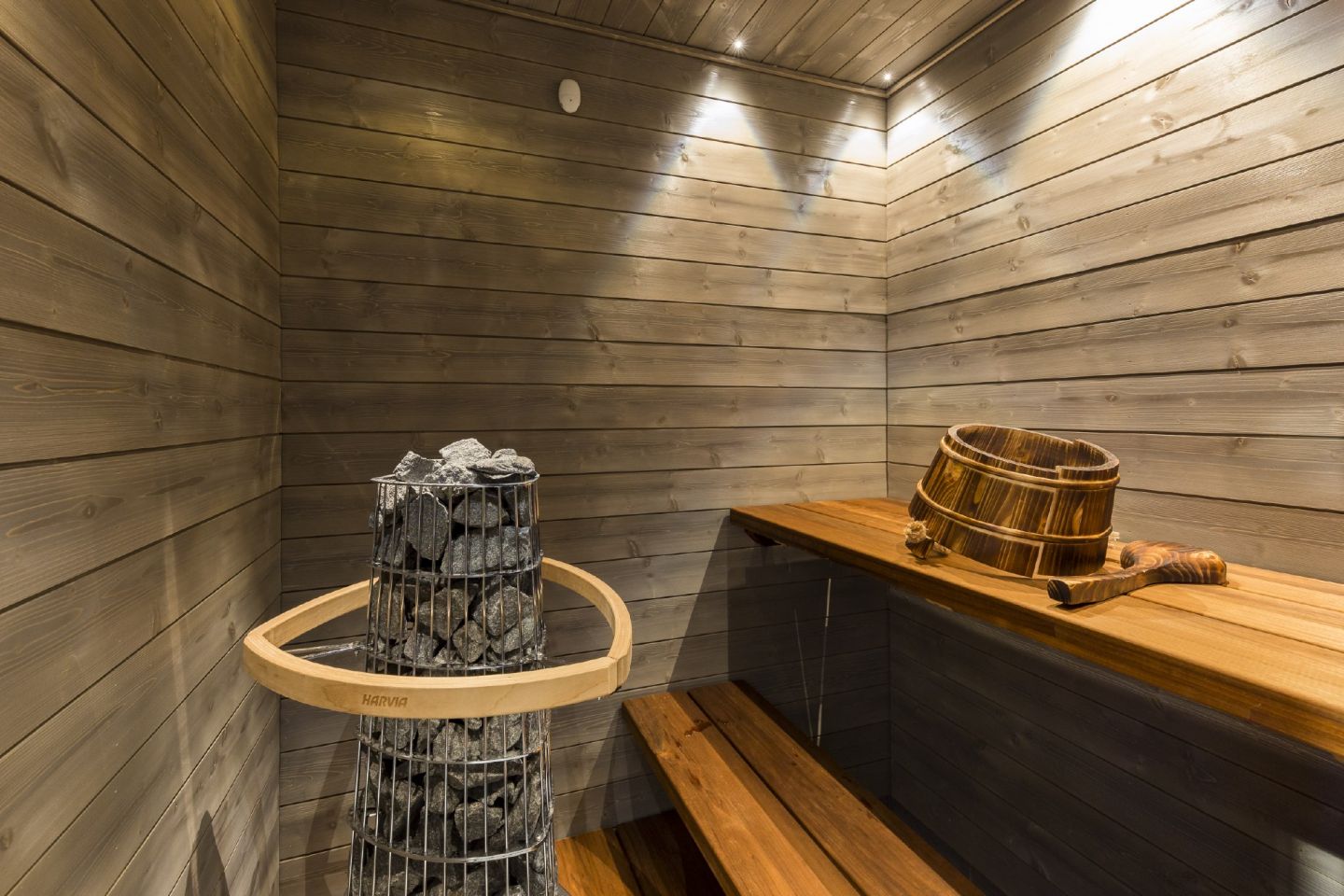 The sauna inside the luxurious Arctic Fox Igloos in Ranua, Finland