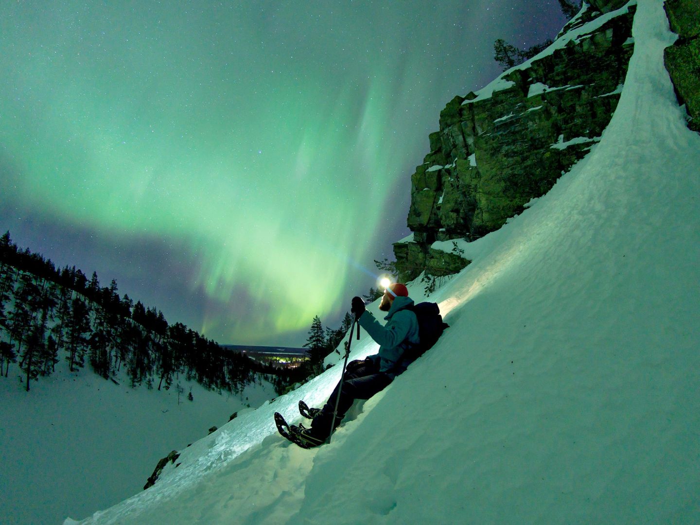 Enjoying the auroras from the hillside