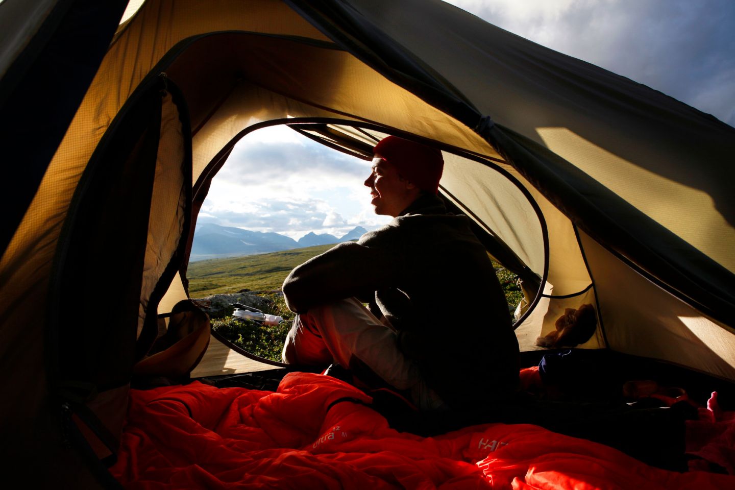 Camping in a tent in Finnish Lapland