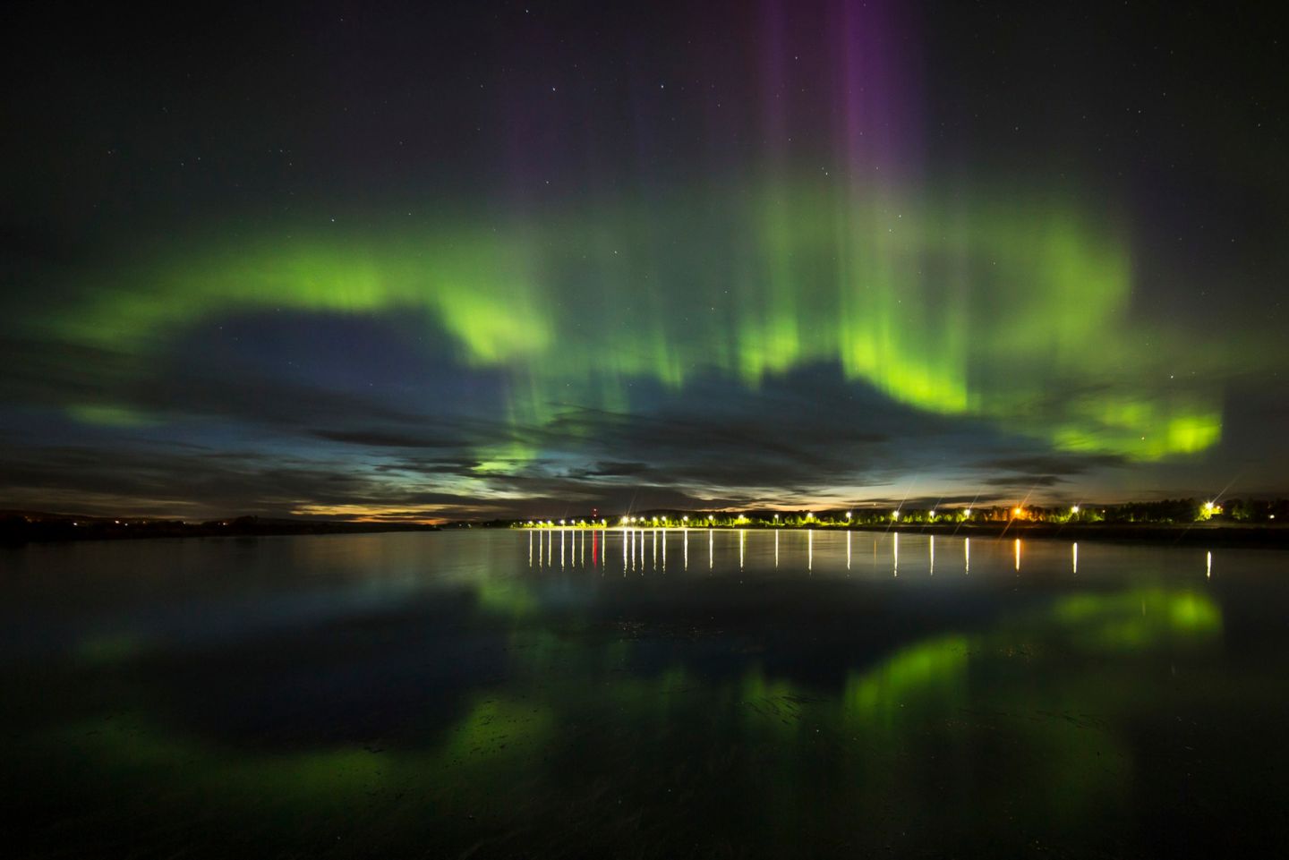 Northern Lights reflections from Rovaniemi, Finland