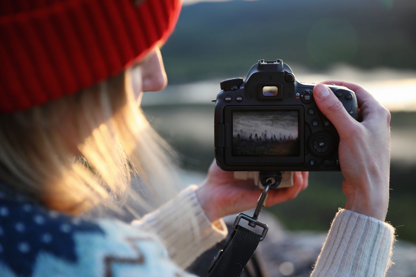 Checking the framing before a Northern Lights shoot in Finnish Lapland