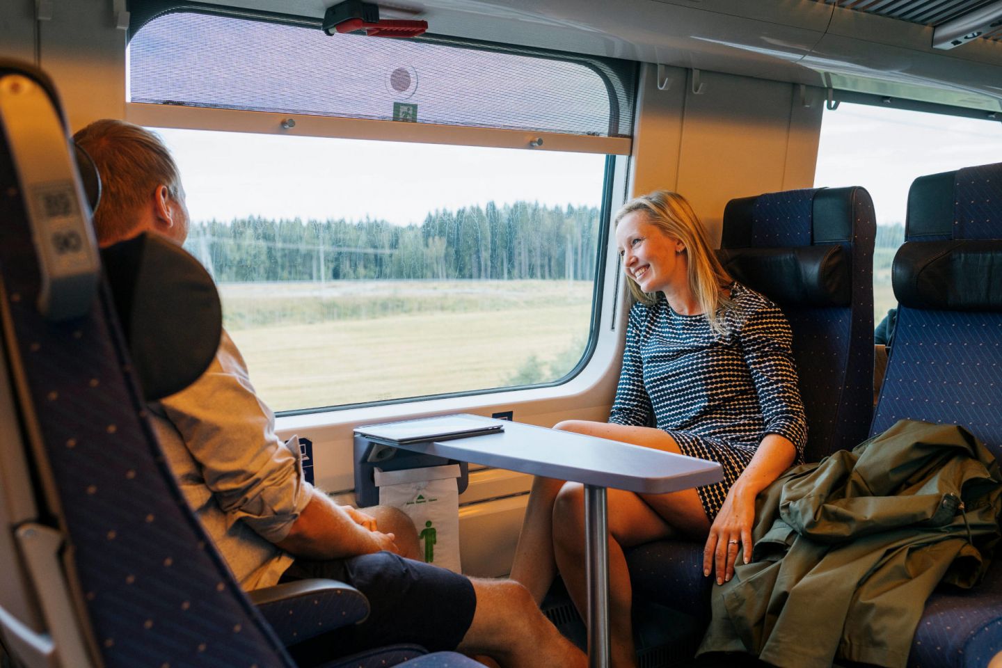 Enjoying the train ride to Lapland, Finland