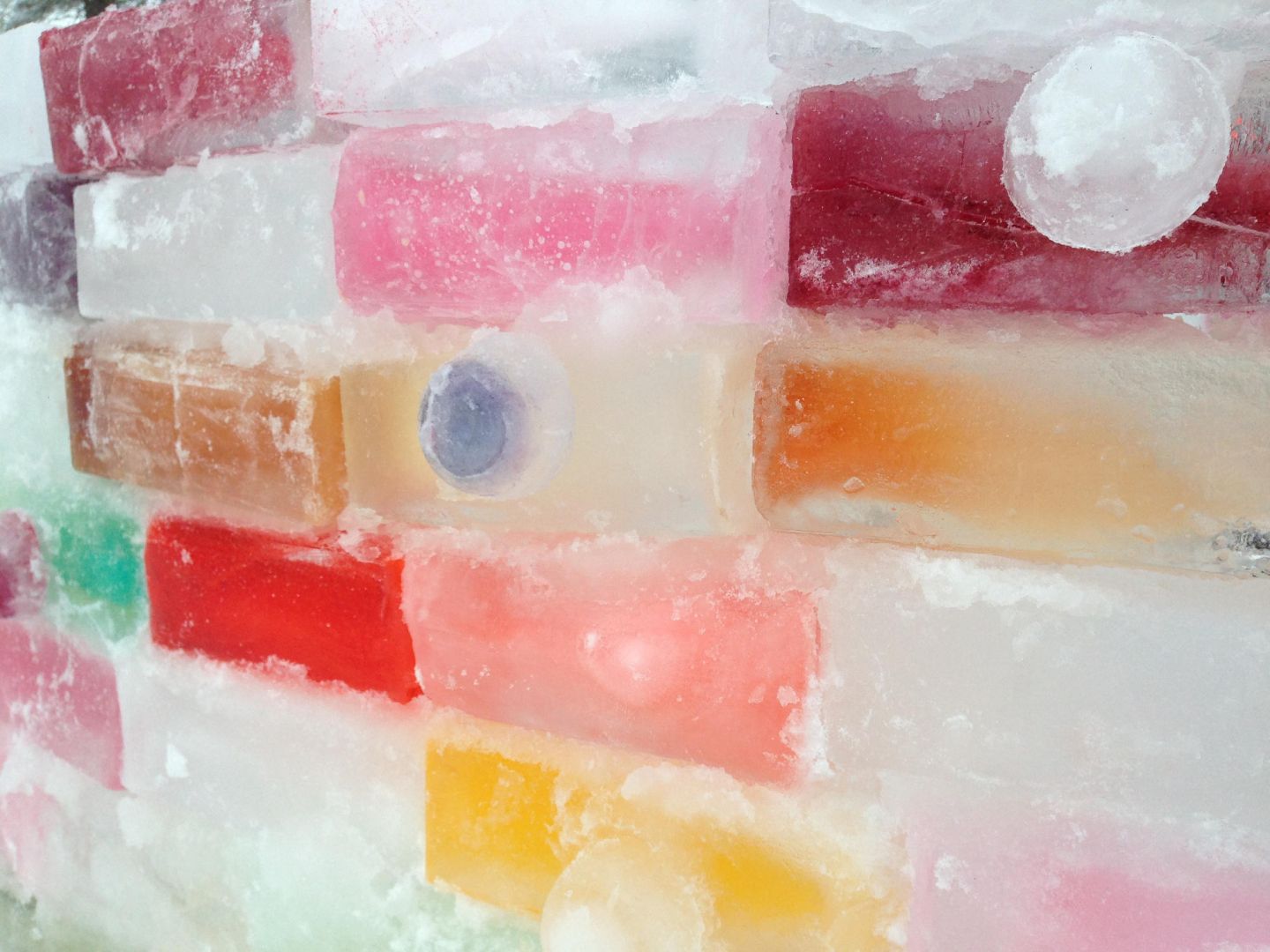 Colored bricks made of ice