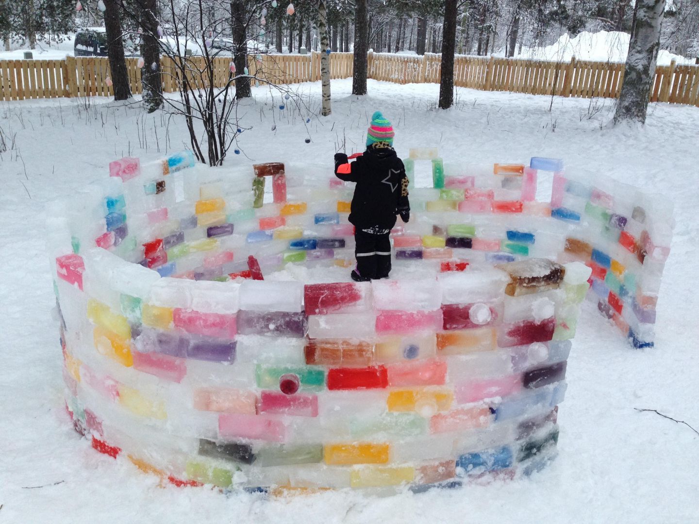 Color igloo made from colored ice in Finland