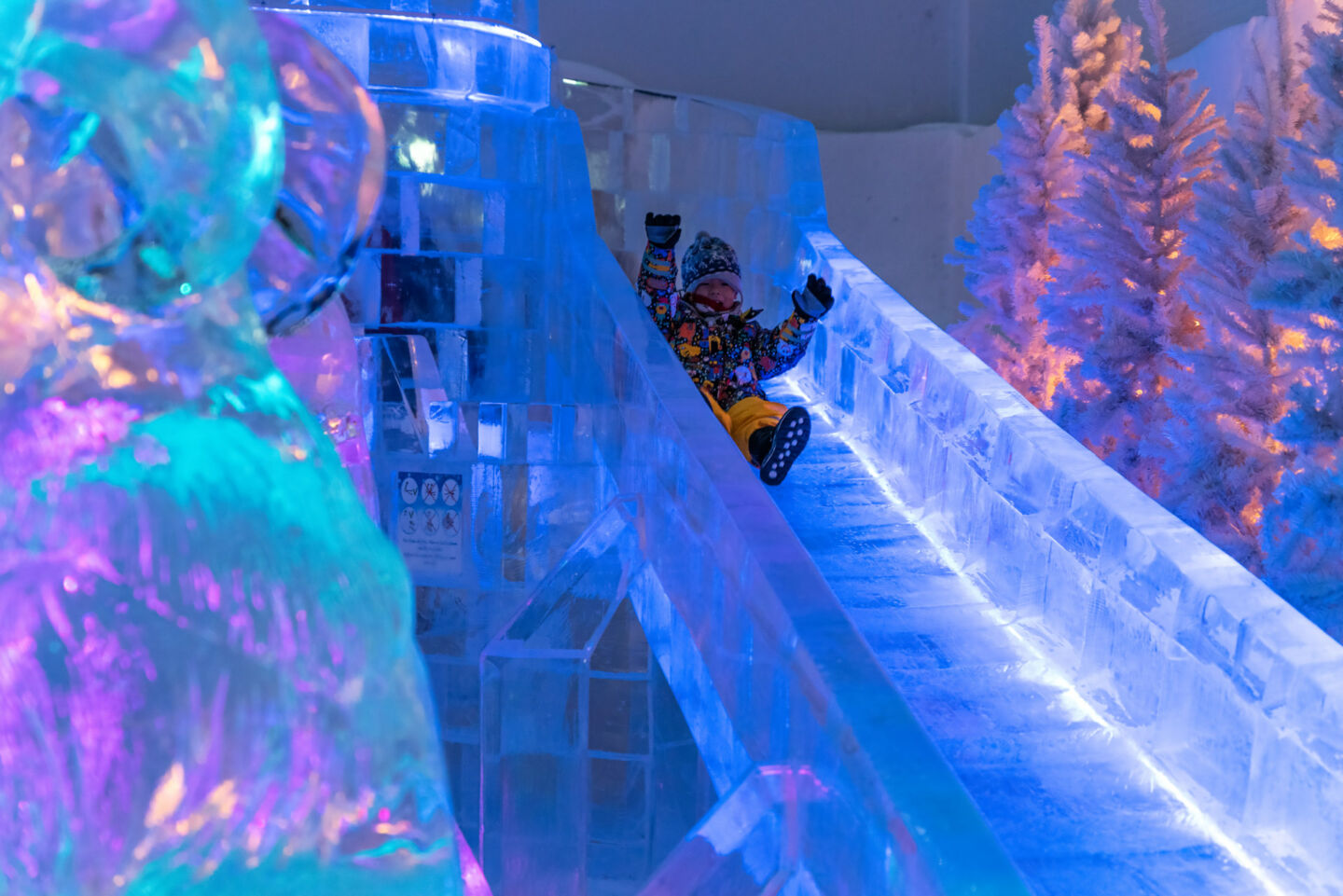 Ice slide inside the SnowCastle experience in Kemi, a Finnish Lapland holiday destination