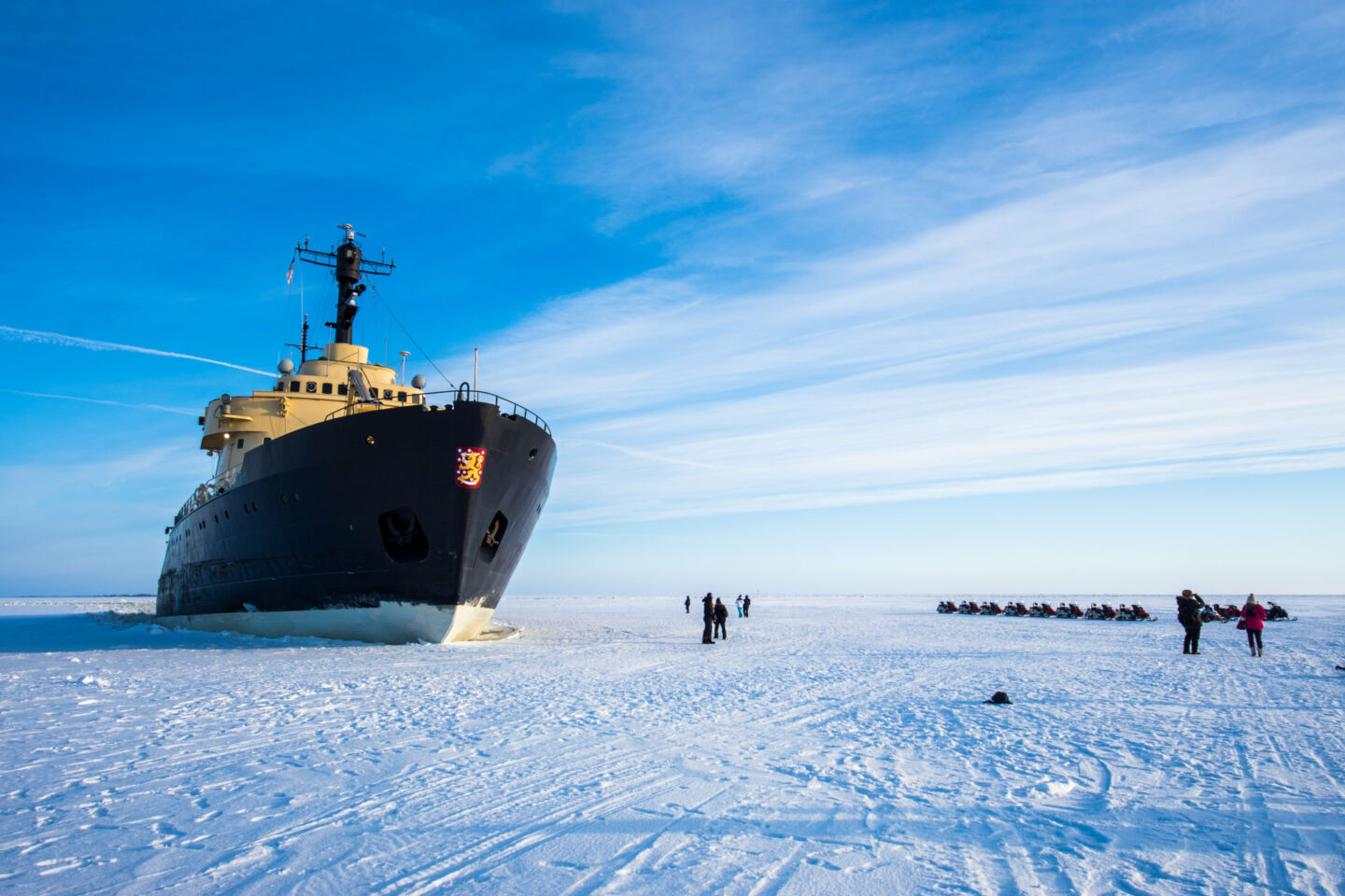 Icebreaker Sampo on the frozen sea in Kemi, a Finnish Lapland holiday destination