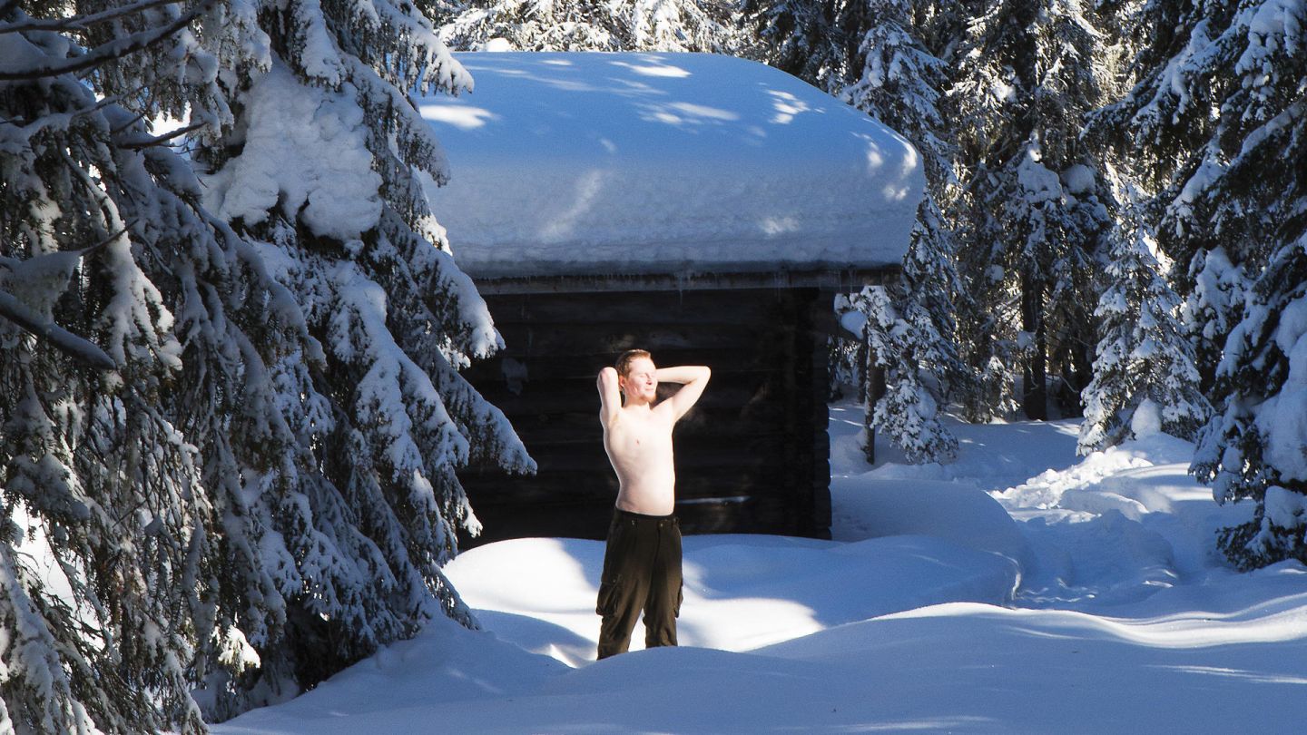 Sunbathing in Lapland winter sun