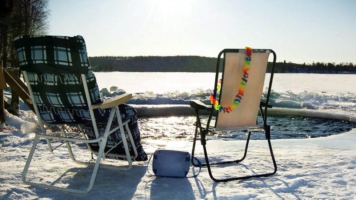 Sunbathing in winter in Lapland