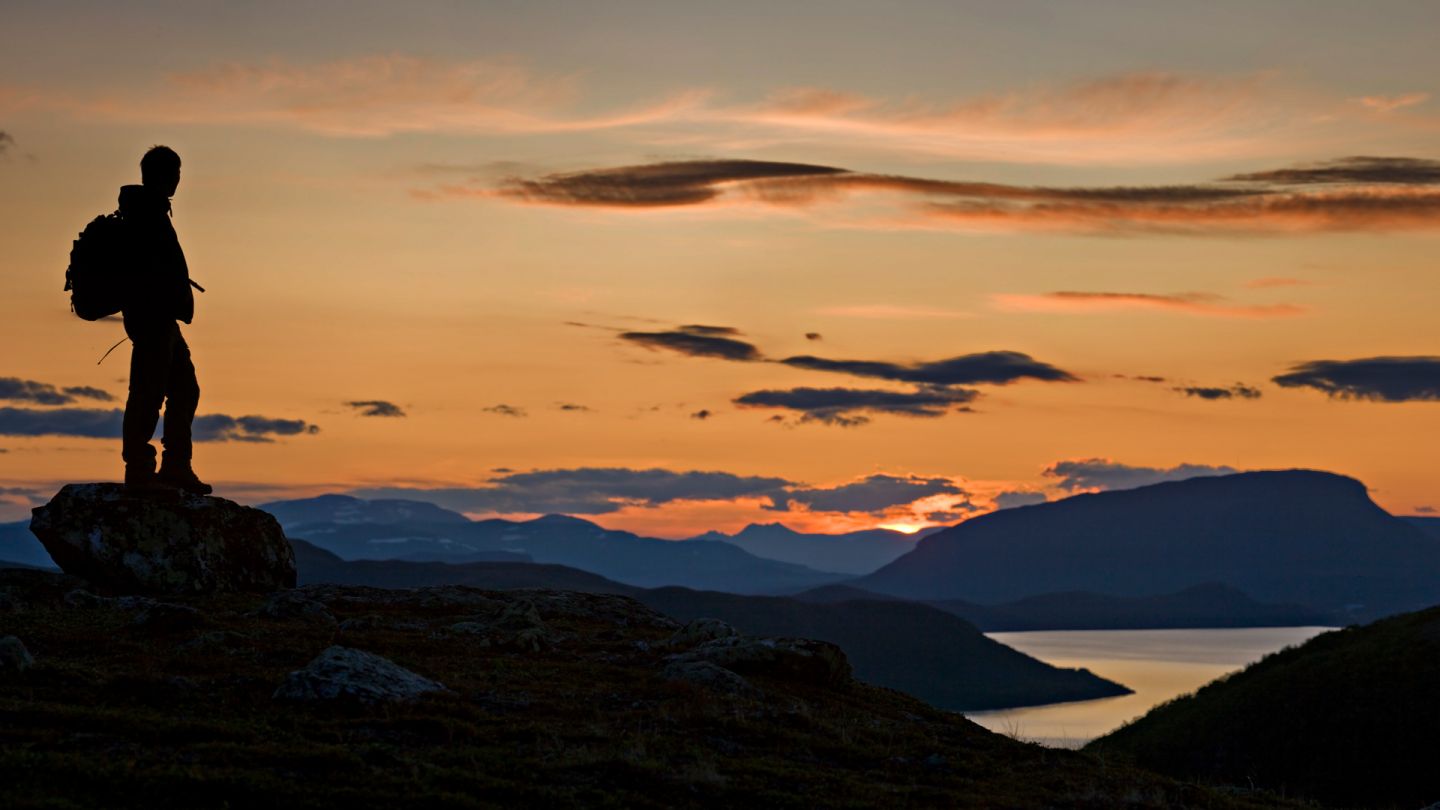 Midnight sun hiker in Enontekiö, Kilpisjärvi, Finland