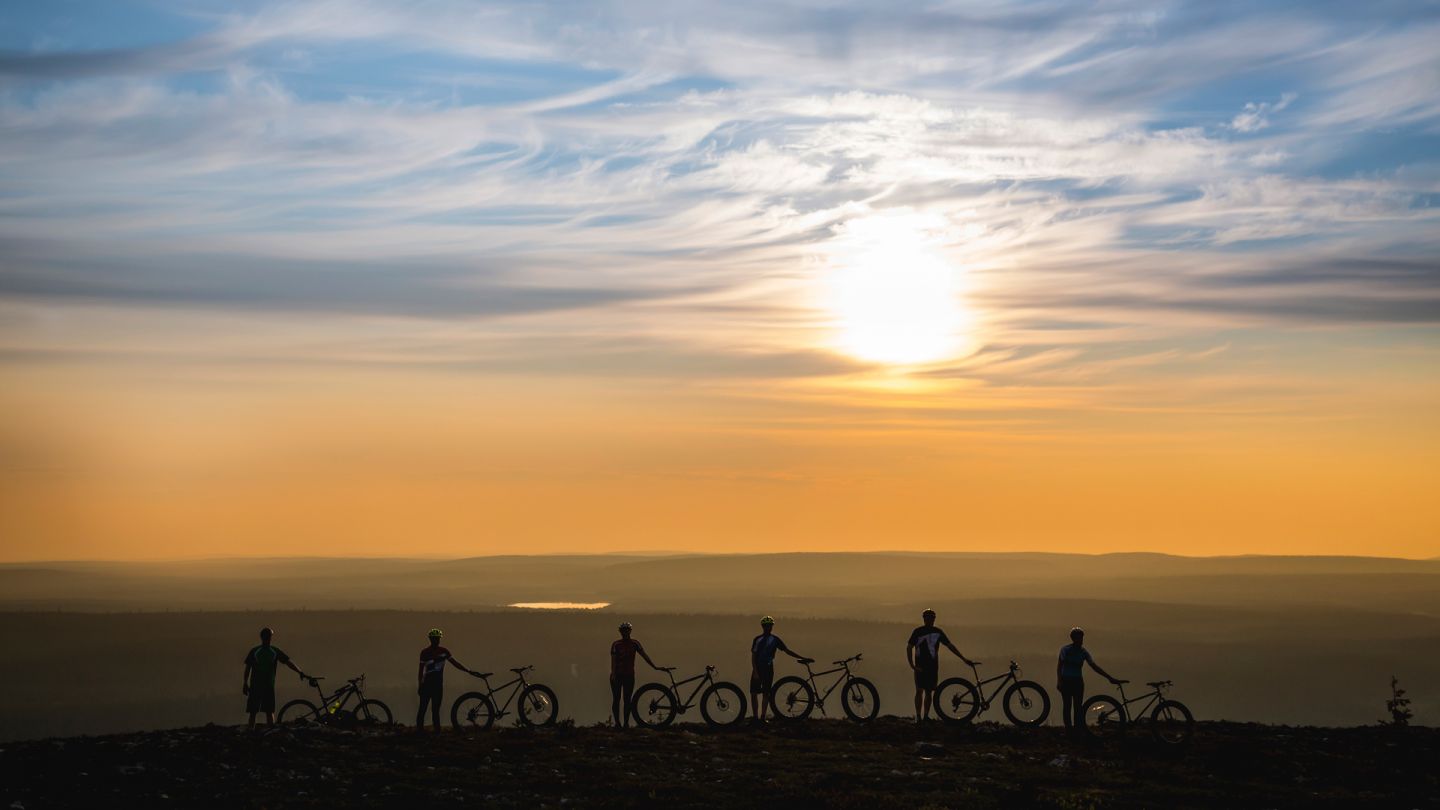 Summer midnight sun biking in Ylläs, Lapland