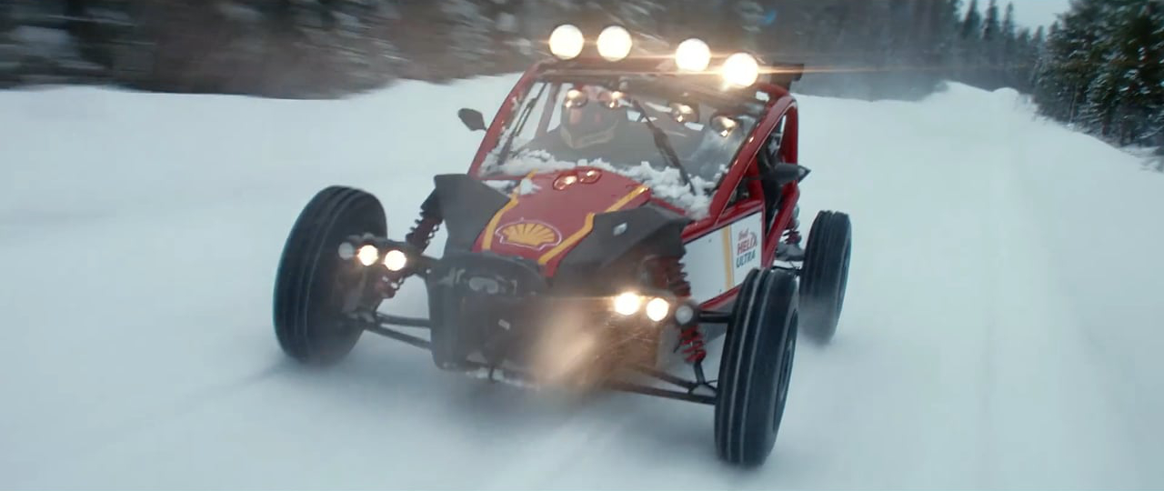 Racing across the snow during a Shell Helix Ultra commercial