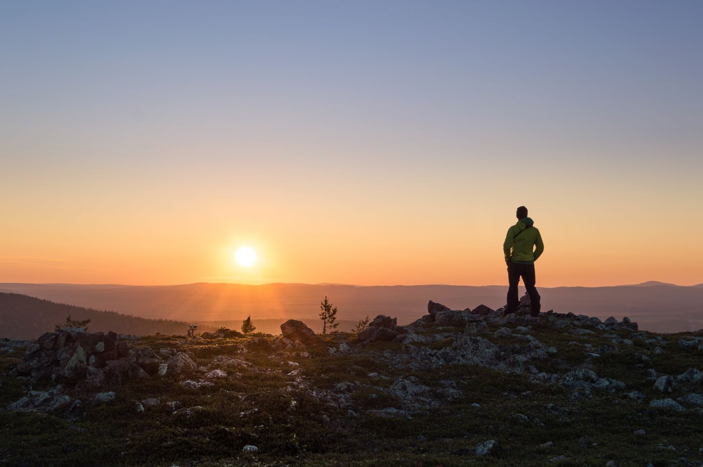 Midnight sun over the fell in Levi, Finland