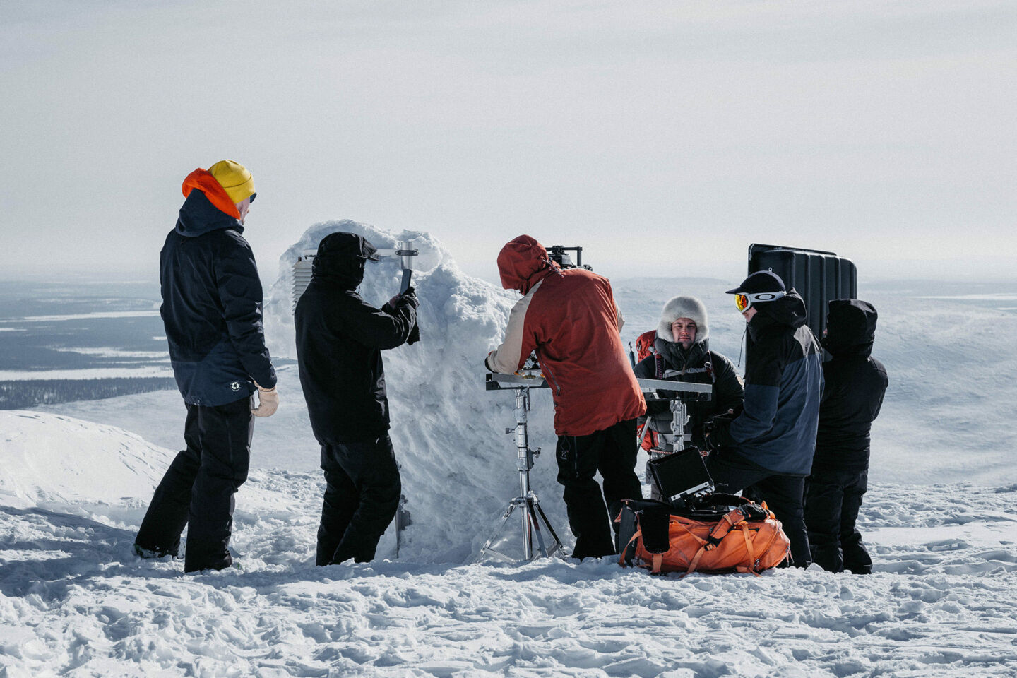 Filming on a snowy day in Finnish Lapland