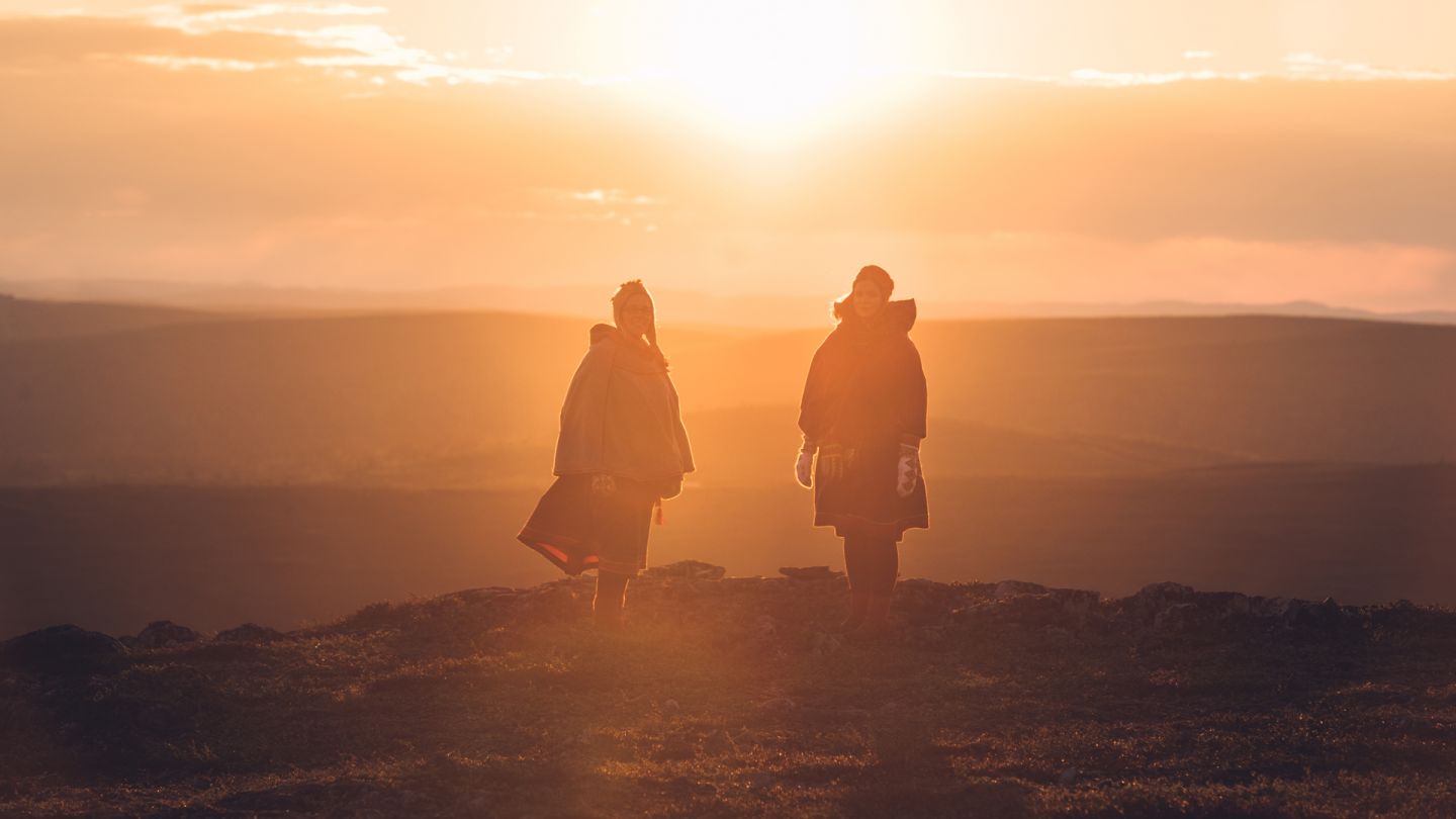 Sami people silhouette in Lapland