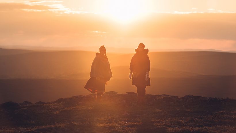 Sami people silhouette in Lapland