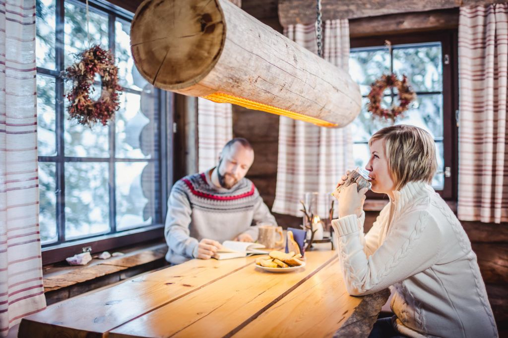 Cozy log cabin in the winter