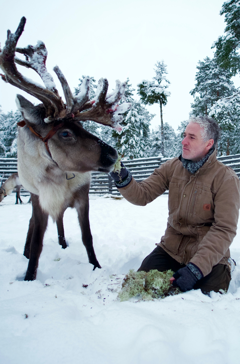 Gordon Buchanan with a reindeer