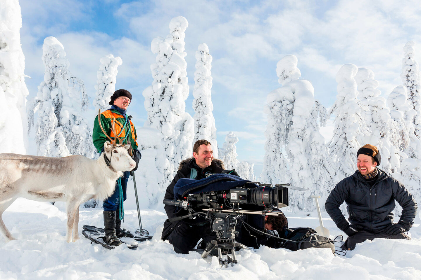 Production A Reindeer's Journey filming in winter in Finnish Lapland