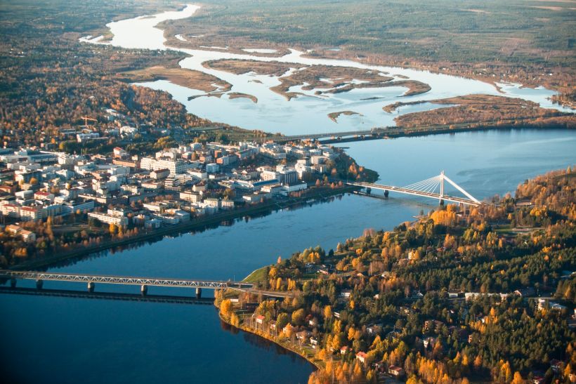 Rovaniemi, Finland, city by drone