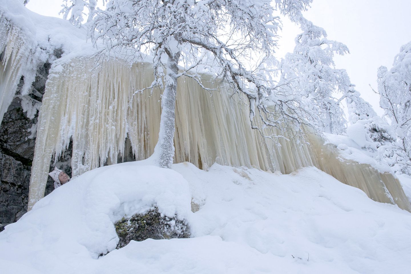 Frozen waterfall in Pirttivaara in Salla, Lapland