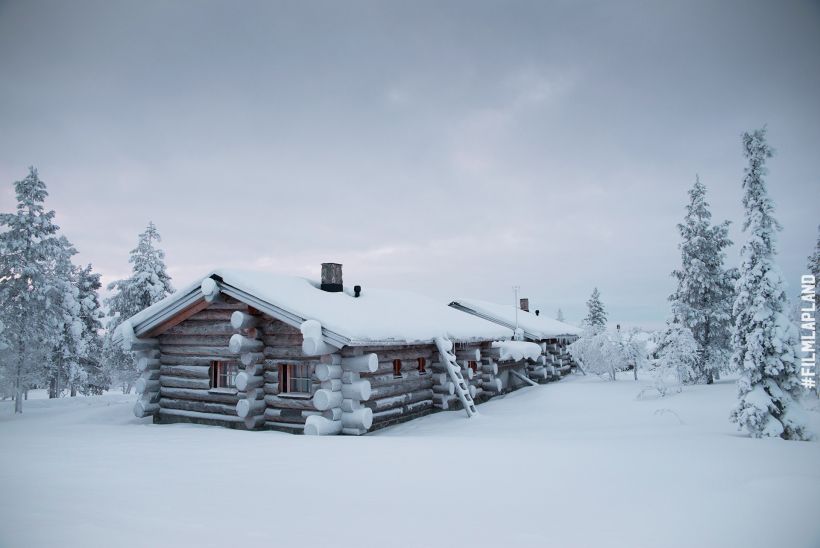 Snowy log cabin in Inari, Finland