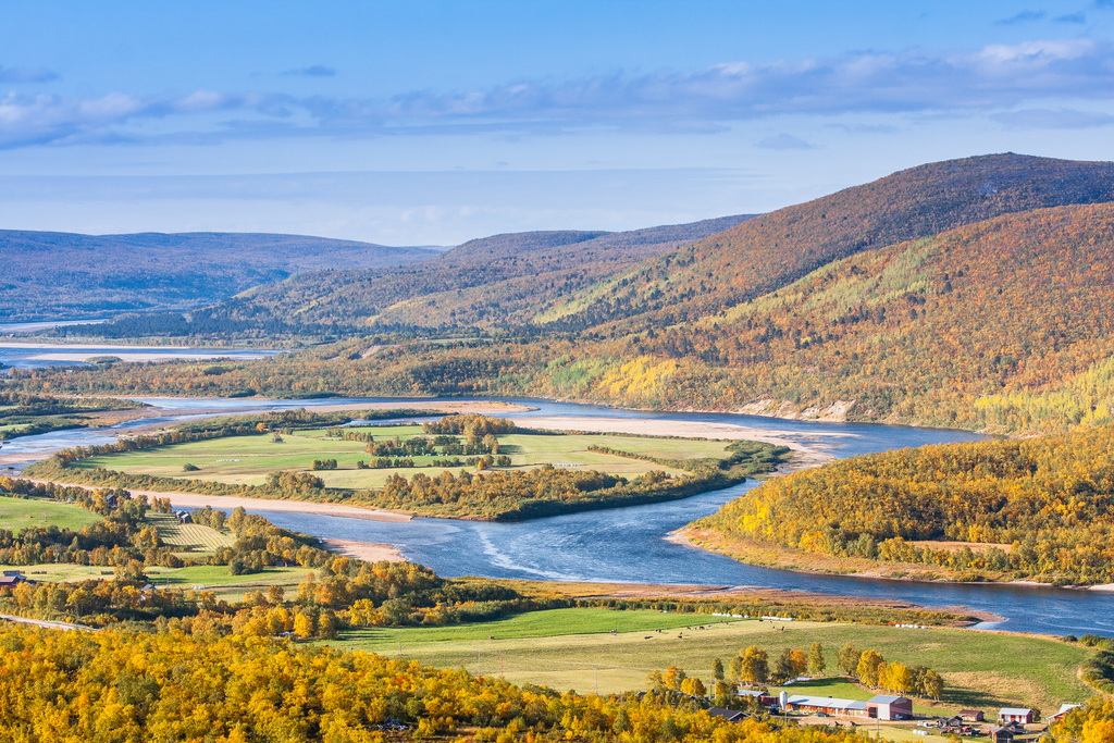 The Teno River twists and turns in Utsjoki, Finland