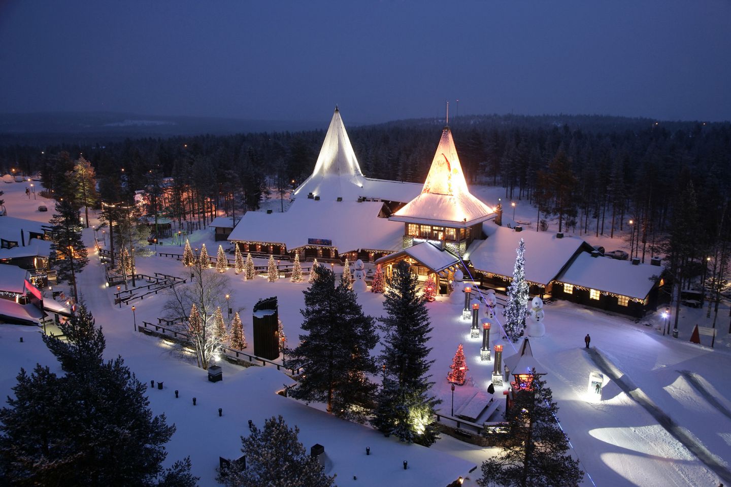 Santa Claus Village at night in Arctic Circle in Rovaniemi, Finland