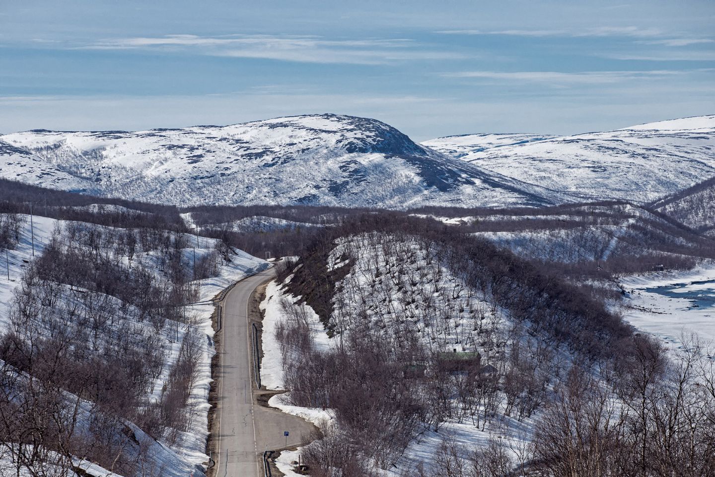 Empty street in the middle of arctic nature in Utsjoki, Lapland