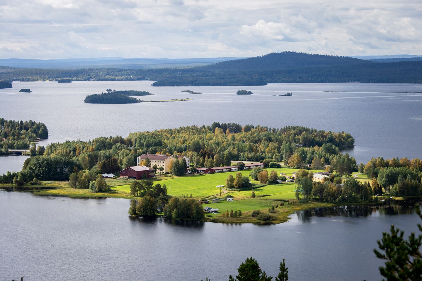 Small islands on a lake in summer in Kemijärvi, Lapland.