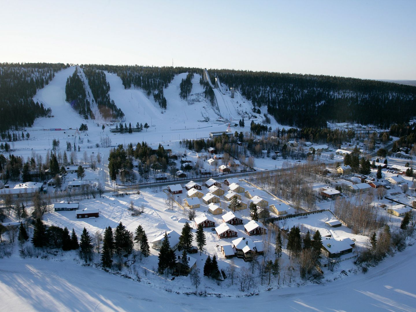 Aerial view of ski center Ounasvaara in Rovaniemi, Finland