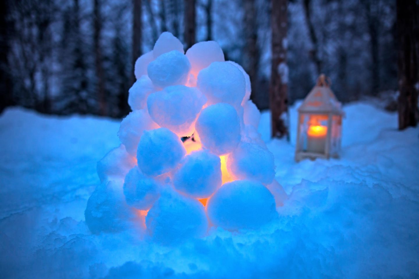 A snow lantern in winter in Finnish Lapland