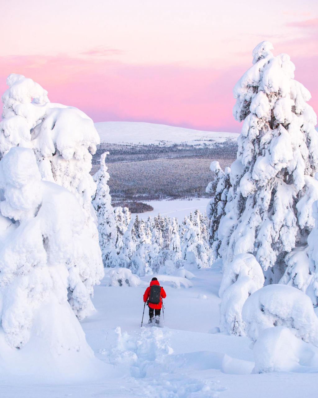 Traversing the snow during Polar Night in Ylläs, Finnish Lapland