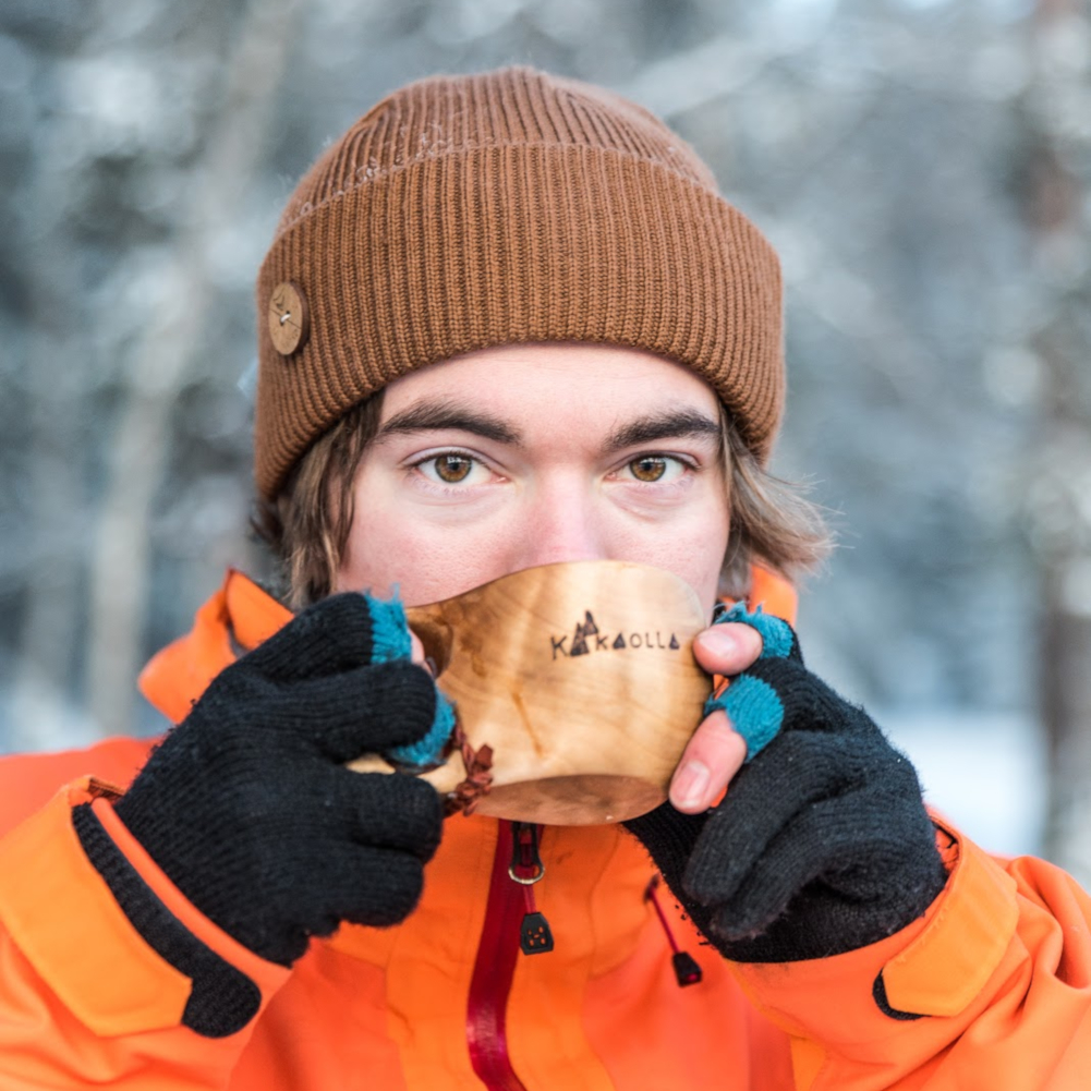 Enjoying a cup of coffee in Ylläs, Finnish Lapland