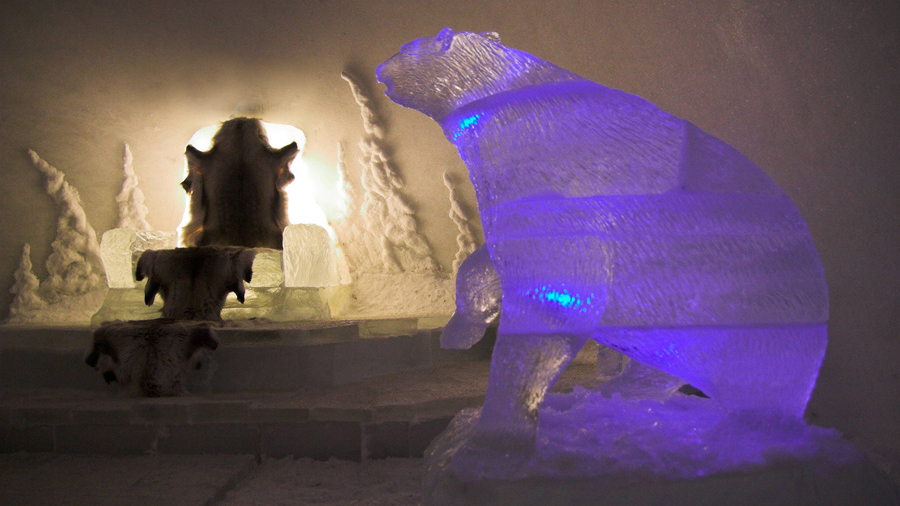 Ice Bear in snow cave, Lapland Finland Snow Sculpture