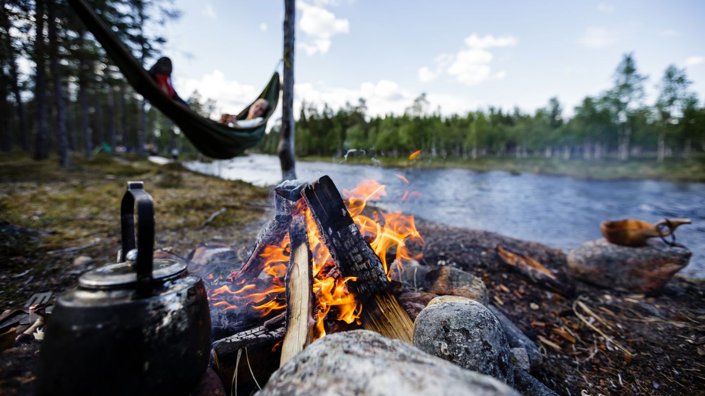 Hiking in Lapland, resting in hammock