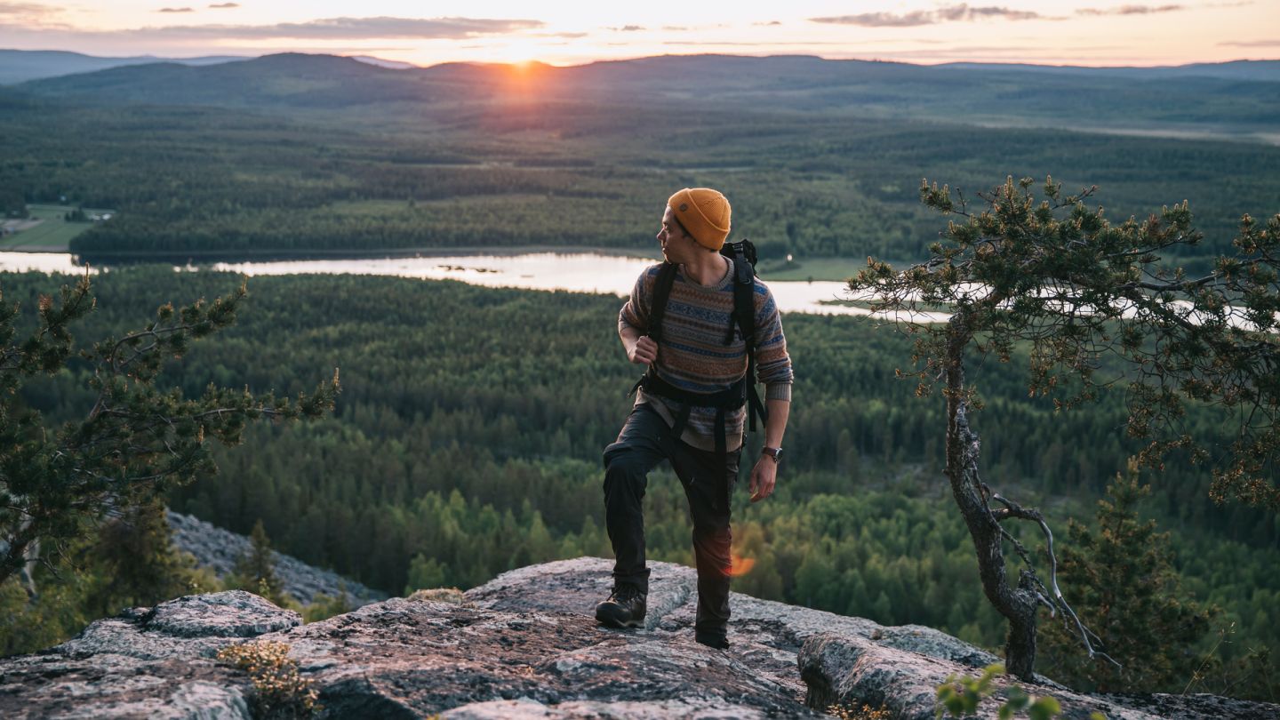 Hiking in Lapland, climbing up the fell