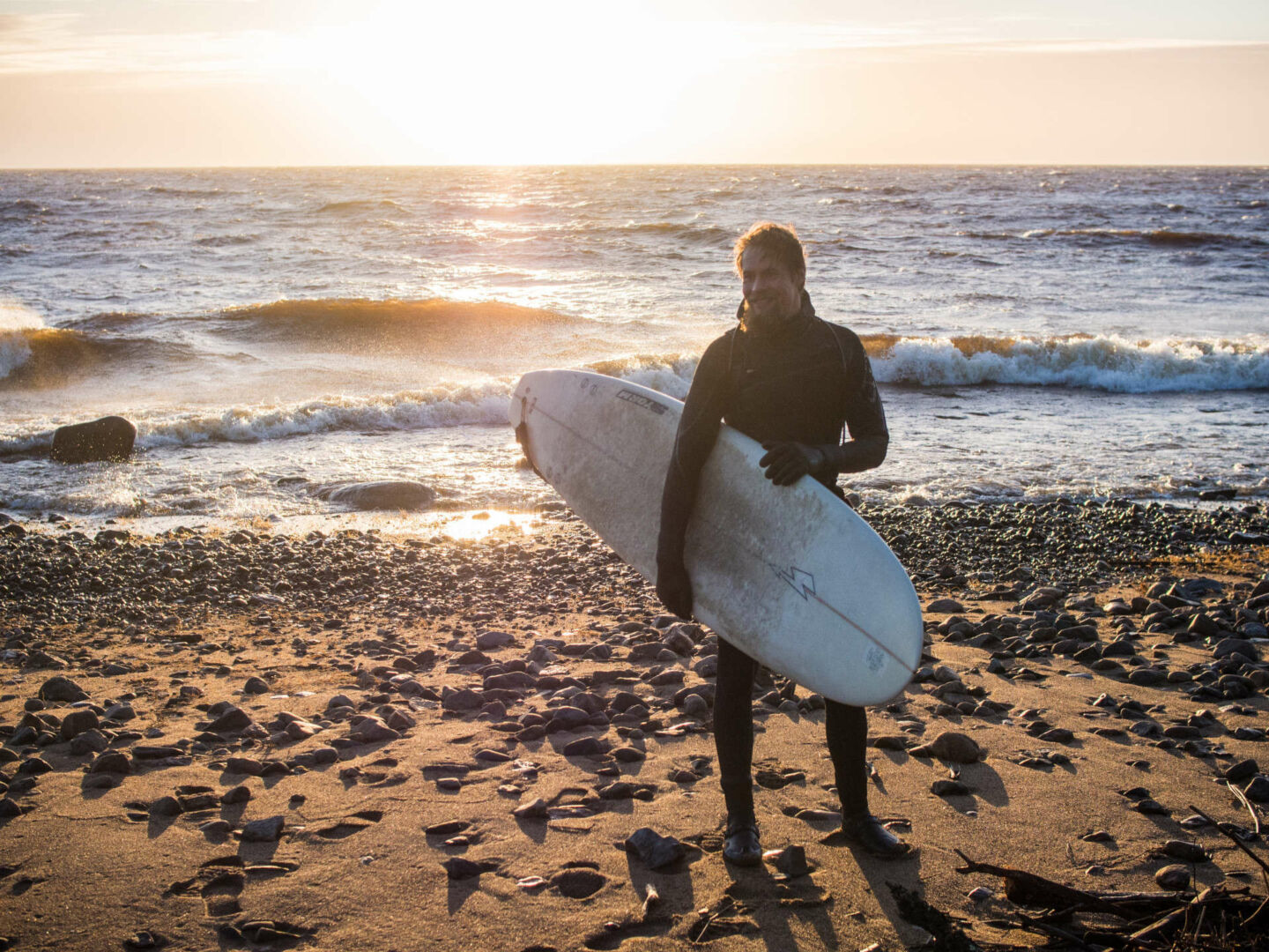 Surfing on the sea in Finnish Lapland