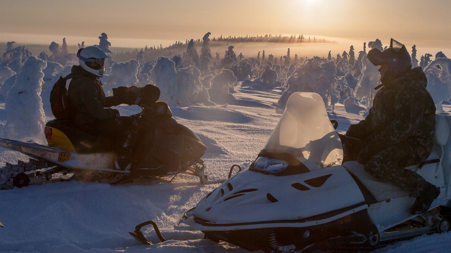 moottorikelkkailijat Lapissa tunturissa