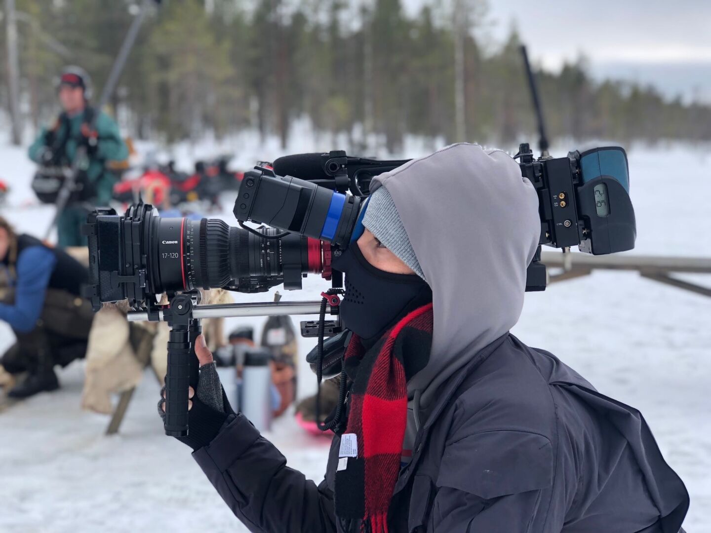 Filming reality show Keeping Up With the Kardashians KUWTK in Finnish Lapland in winter