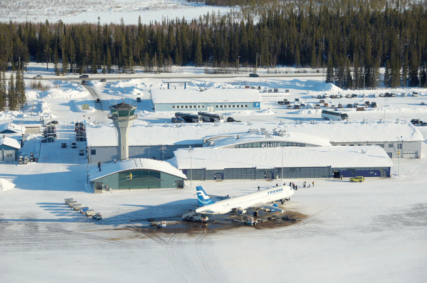 A snowy day at the airport in Kittilä, Finland