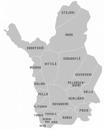 Map of municipalities of Finnish Lapland