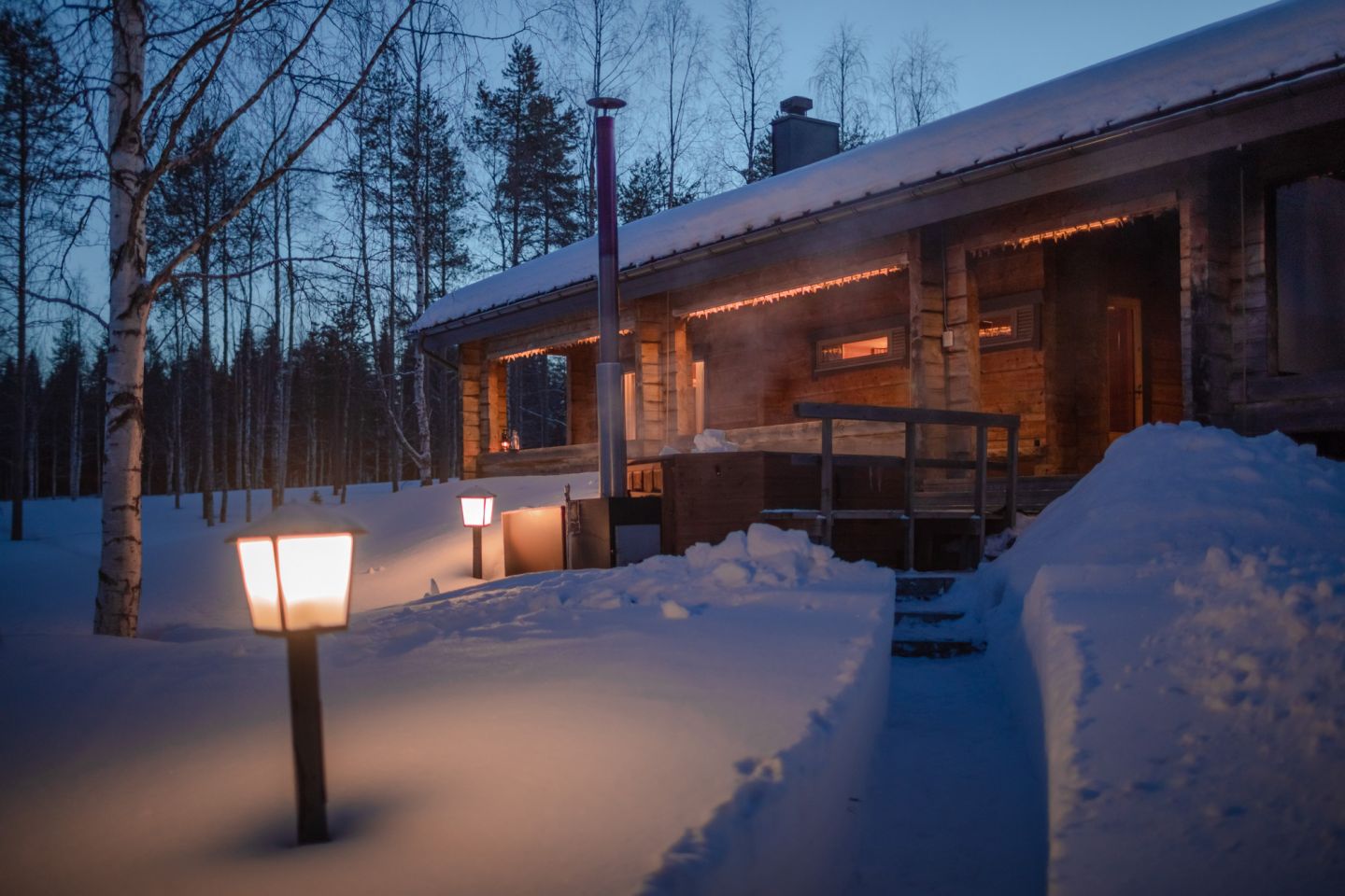 Sauna by the lake in the winter, at Sunday Morning Resort in Finnish Lapland