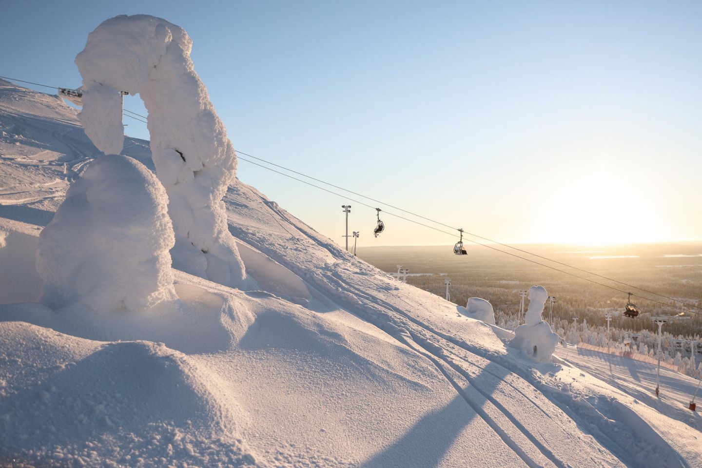 Chair lifts at the Ruka Ski Resort in Finnish Lapland