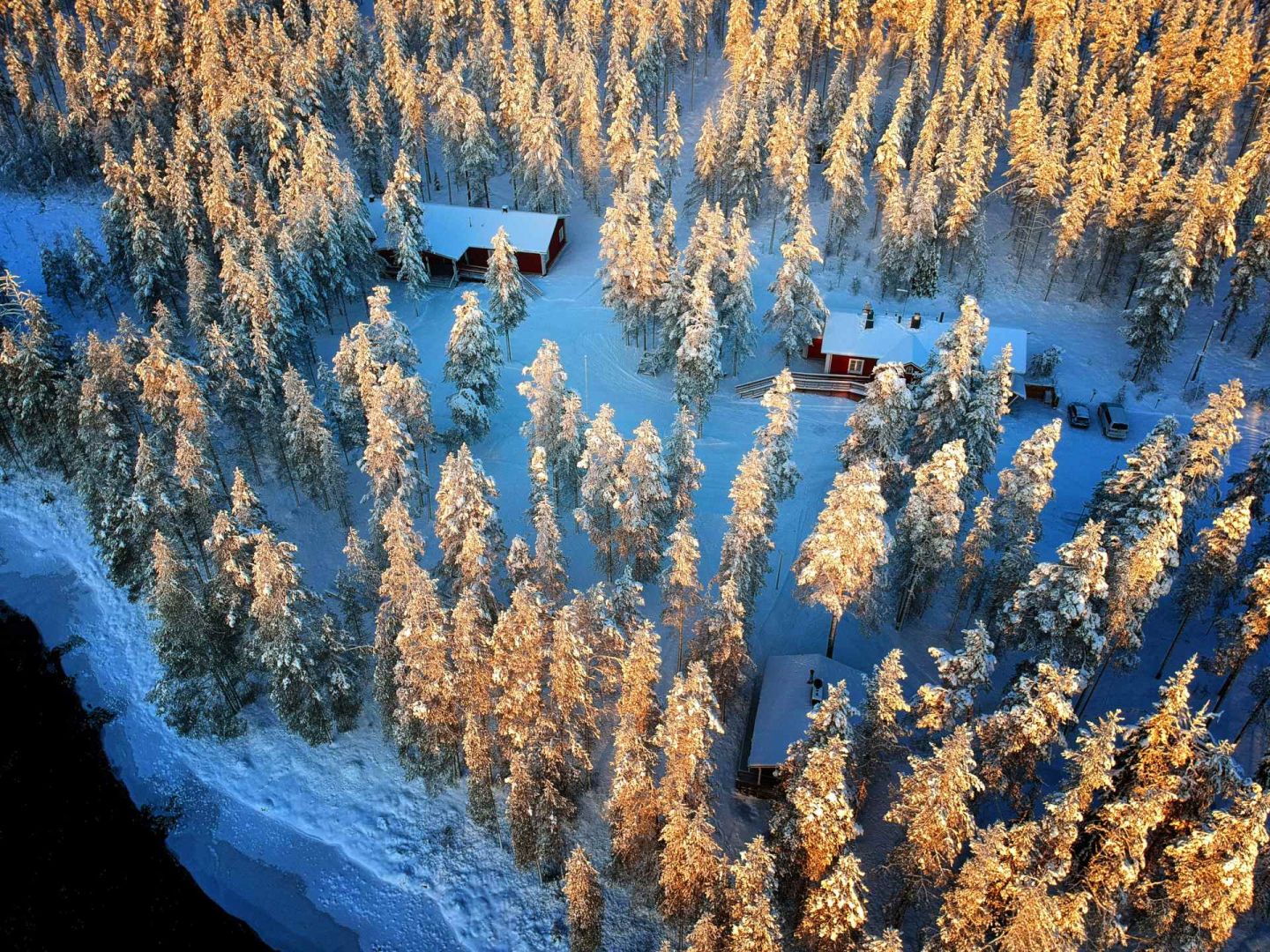 Aerial view of Naali Lodge in Lapland Finland